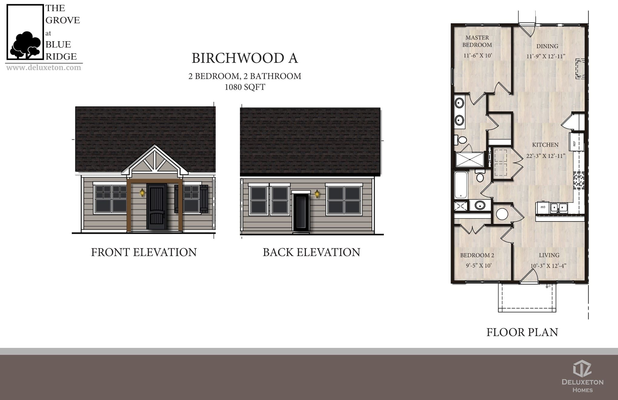 Birchwood A — elevations & floor plan