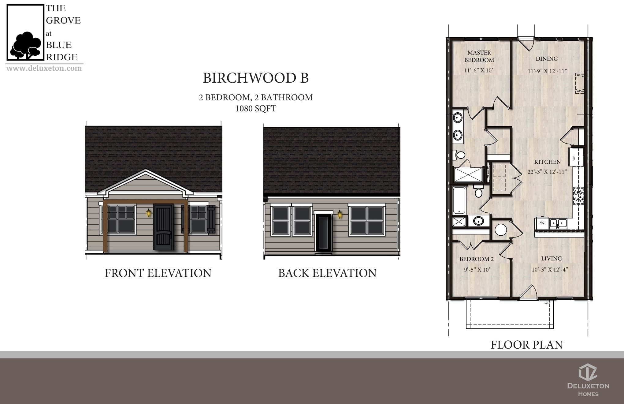 Birchwood B — elevations & floor plan