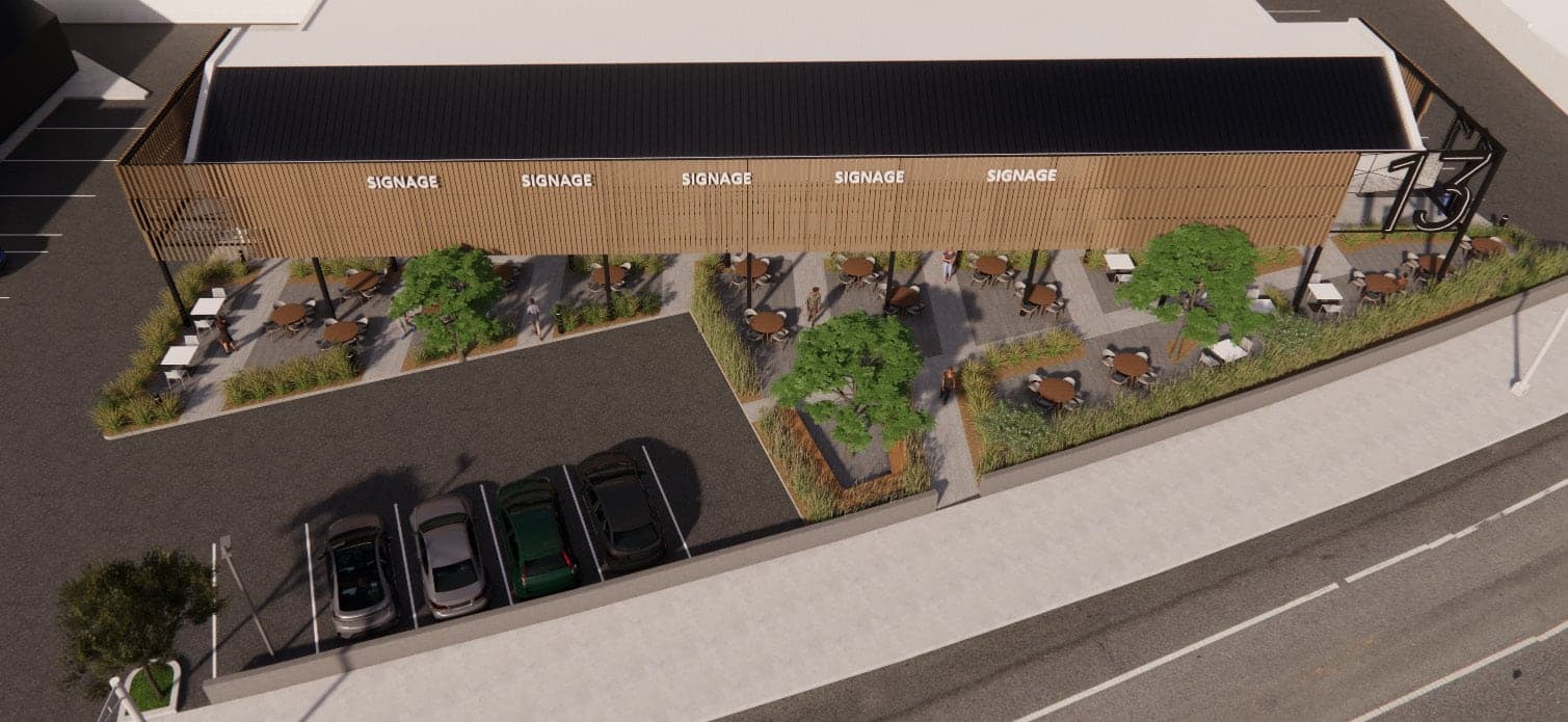 Streetfront elevation with signage