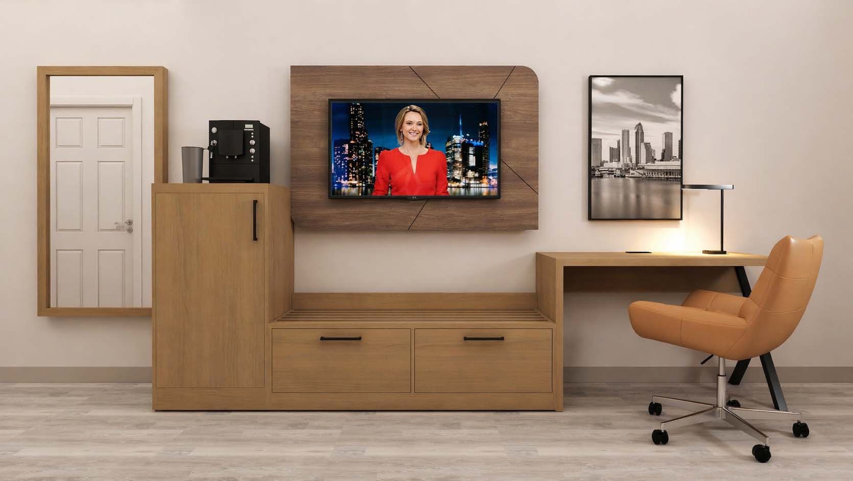 Media wall and desk